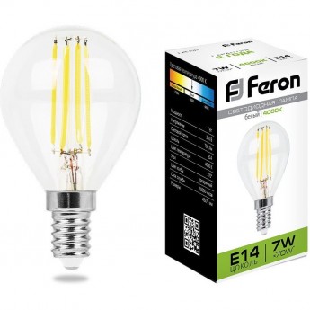 Лампа светодиодная FERON LB-52 Шарик E14 7W 4000K 25875 Лампа светодиодная FERON LB-52 Шарик E14 7W 4000K 25875