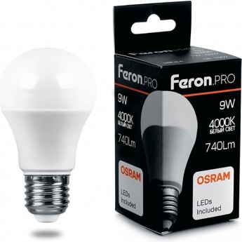 Лампа светодиодная FERON PRO LB-1009 Шар E27 9W 4000K 38027 Лампа светодиодная FERON PRO LB-1009 Шар E27 9W 4000K 38027
