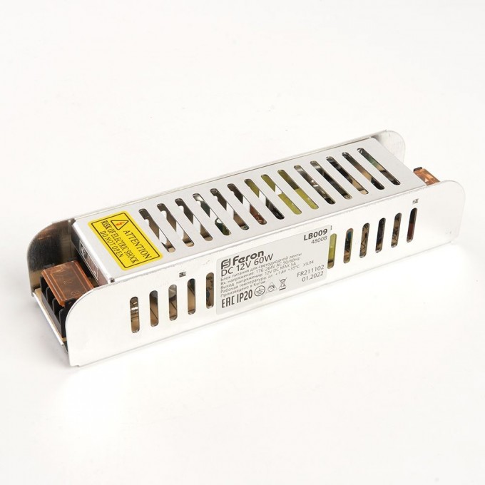 Трансформатор FERON электронный для светодиодной ленты 60W 12V (драйвер), LB009 48008 Трансформатор FERON электронный для светодиодной ленты 60W 12V (драйвер), LB009 48008